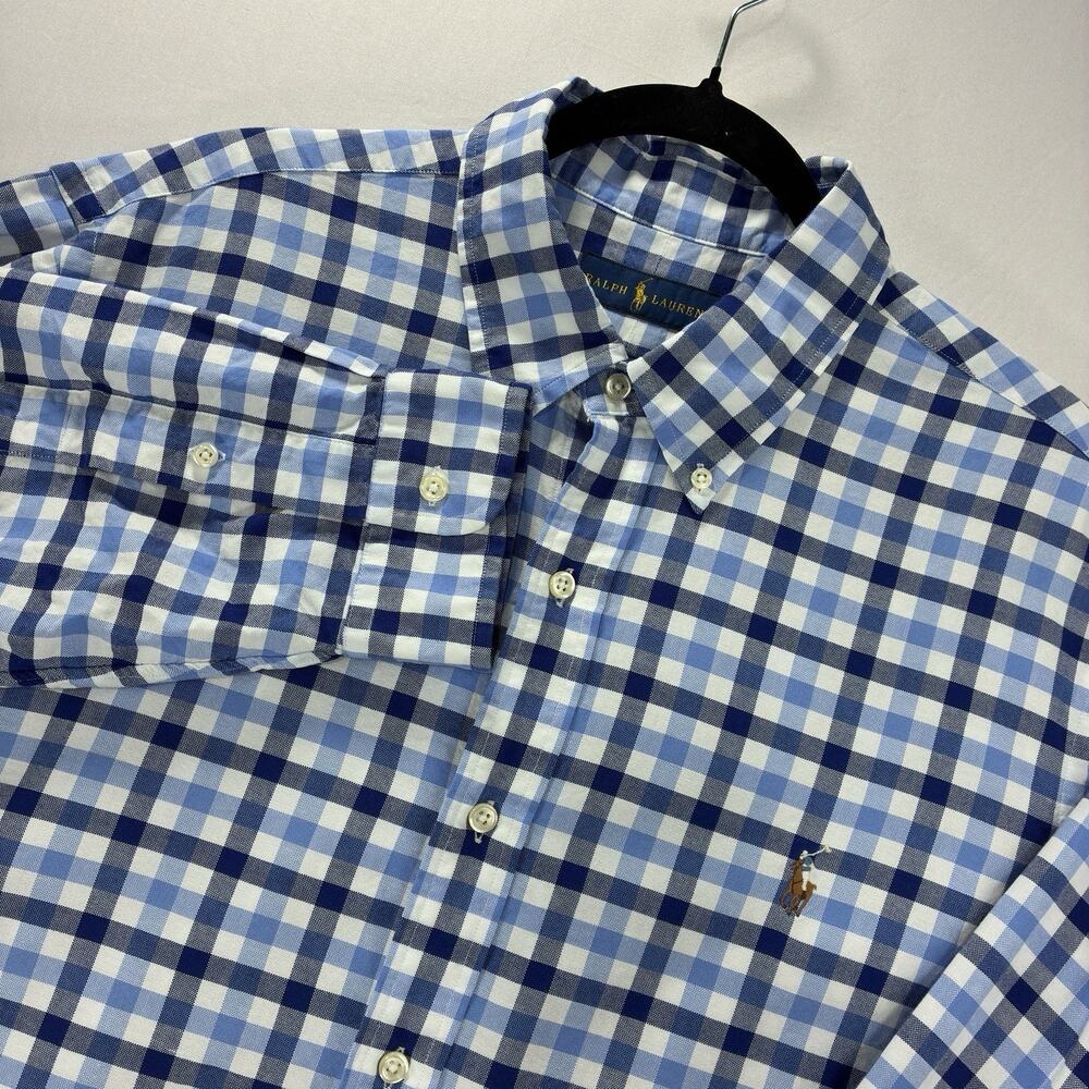 Polo Ralph Lauren Mens XL Shirt Blue Gingham Cotton Long Sleeve Button Down Pony